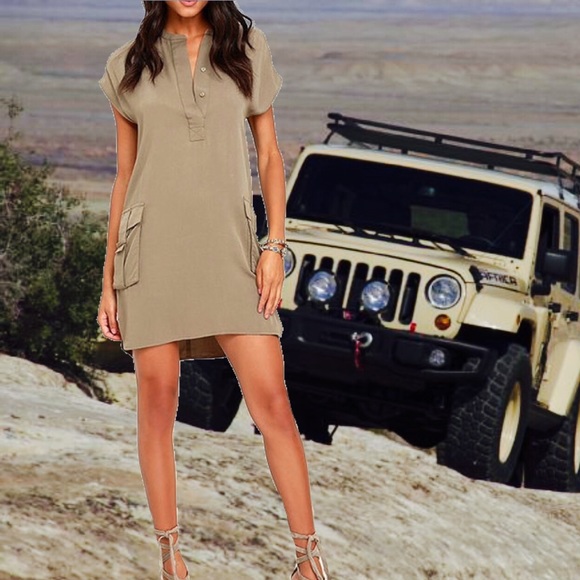 Lulus Dresses & Skirts - NWT KHAKI CARGO STYLE SHIFT DRESS